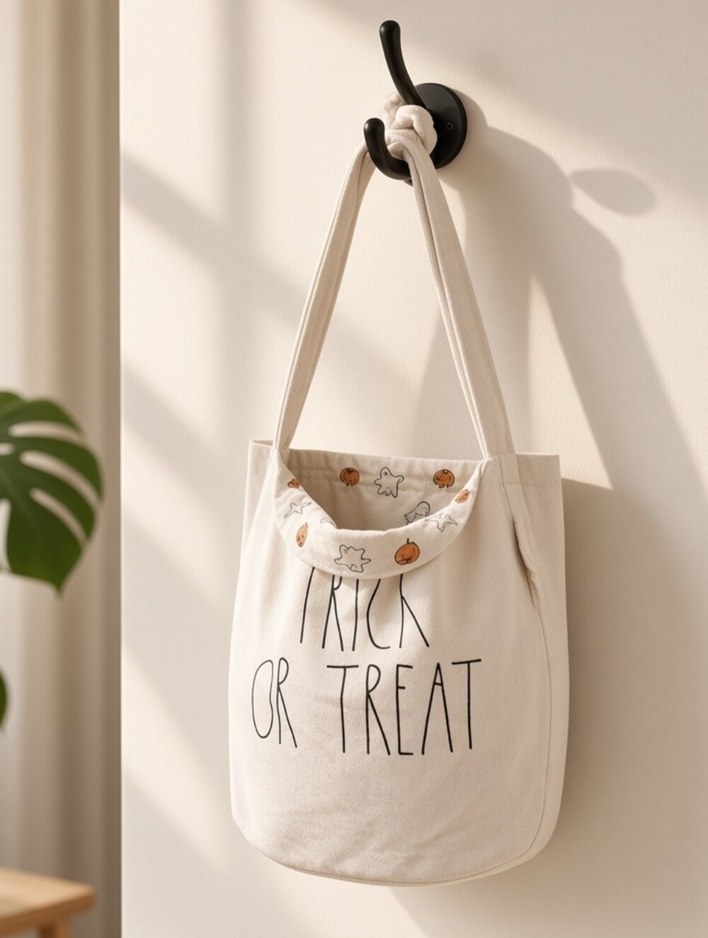 Rae Dunn Halloween Trick or Treat Canvas Tote Bag Ghost Pumpkin Fabric Lining